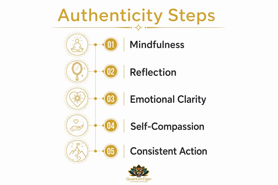 Infographic showing five key steps to embody authenticity