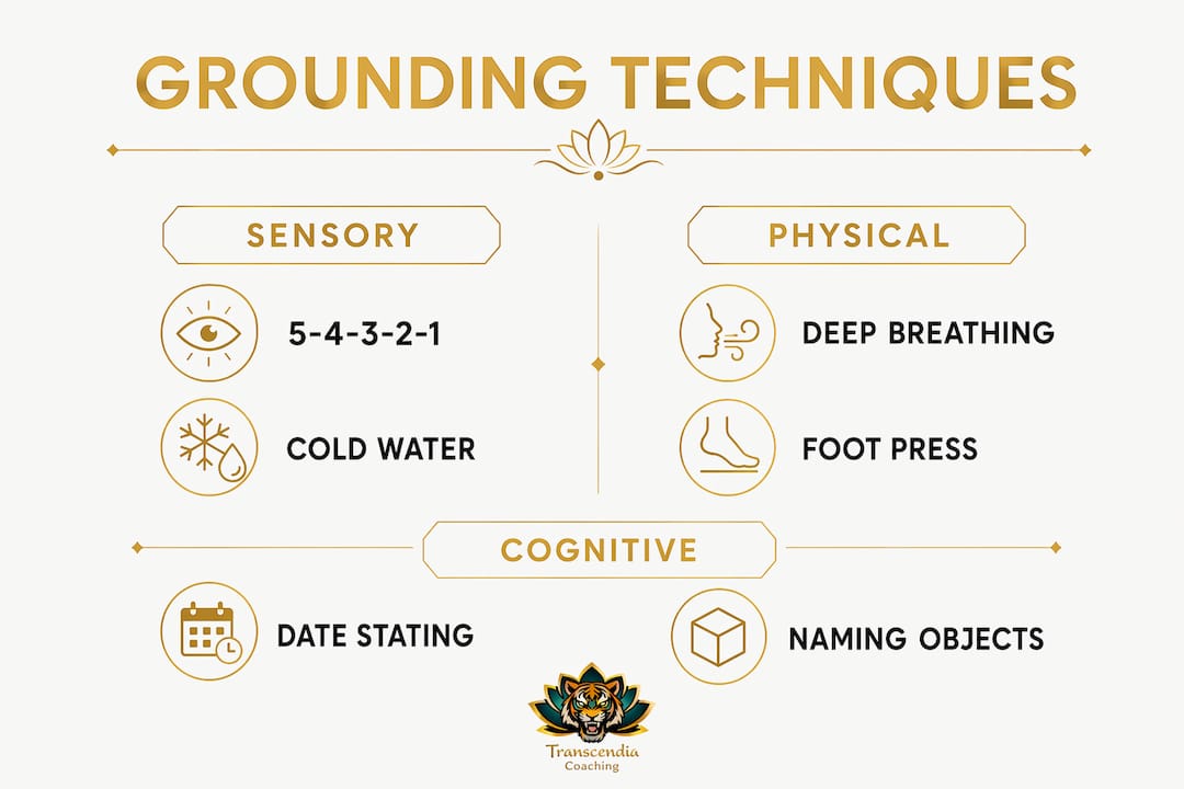 Infographic illustrating grounding techniques categories