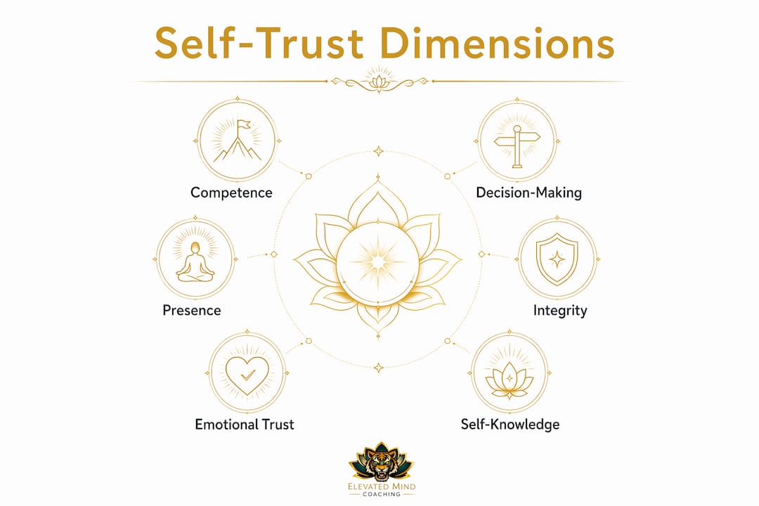 Infographic showing key self-trust dimensions in leadership