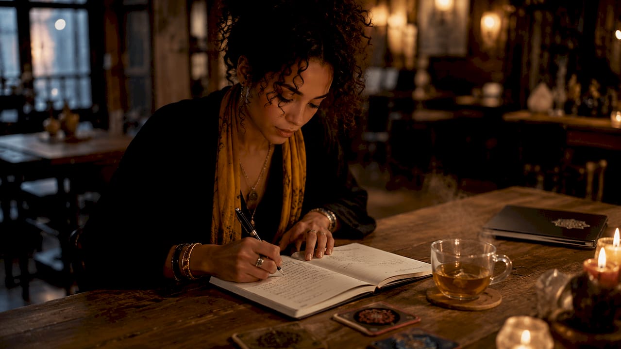 Woman writing journal to set boundaries
