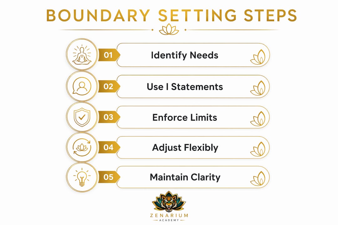 Infographic showing five key steps for effective boundary setting