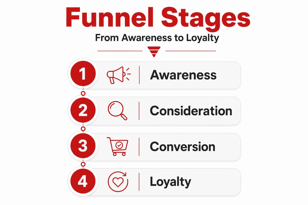 Infographic with four marketing funnel stages