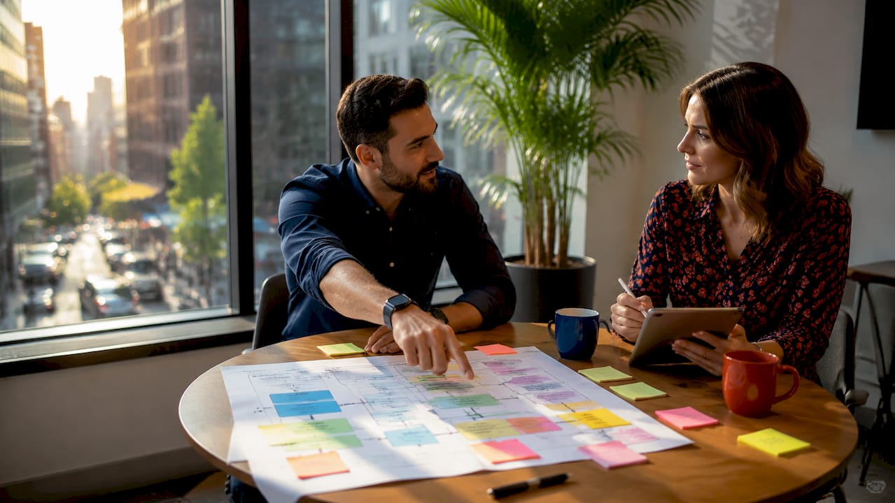 Partners mapping customer journey with funnel charts