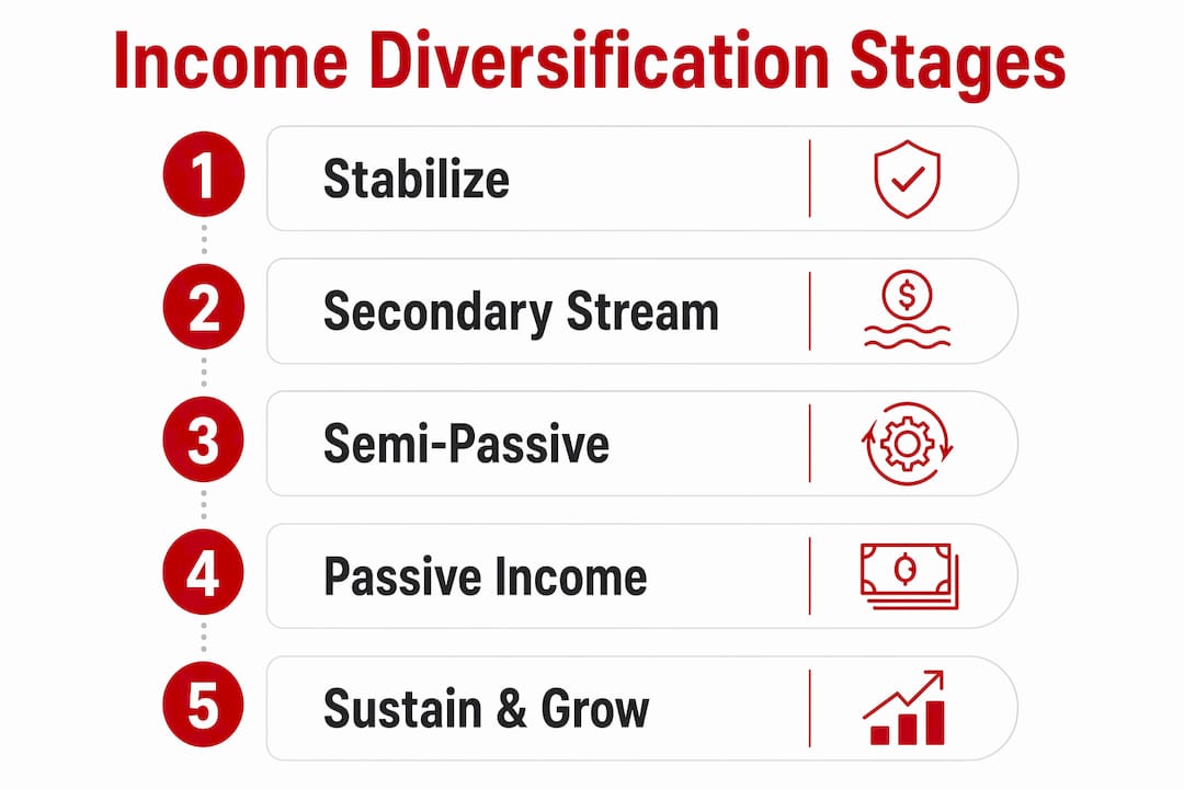 Infographic illustrating stages of income diversification