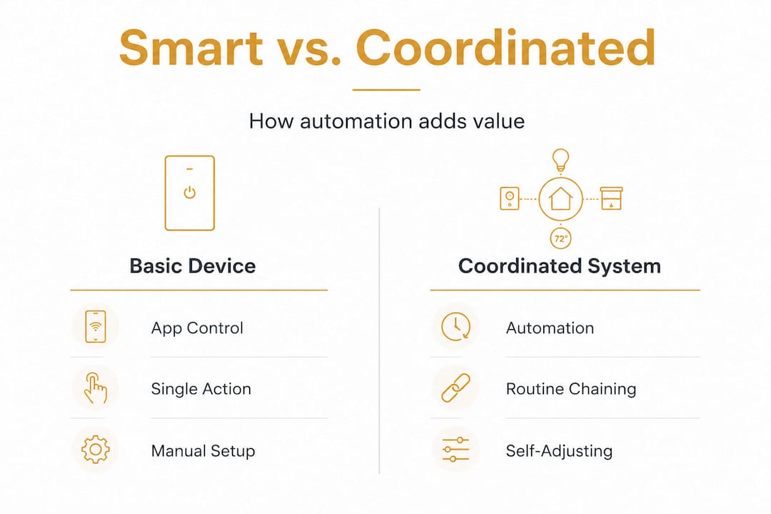 Infographic comparing basic and coordinated smart homes