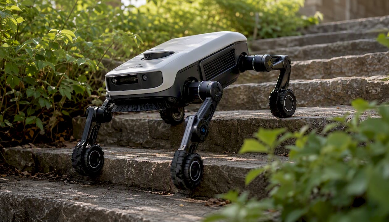 Legged robot vacuum climbing stairs