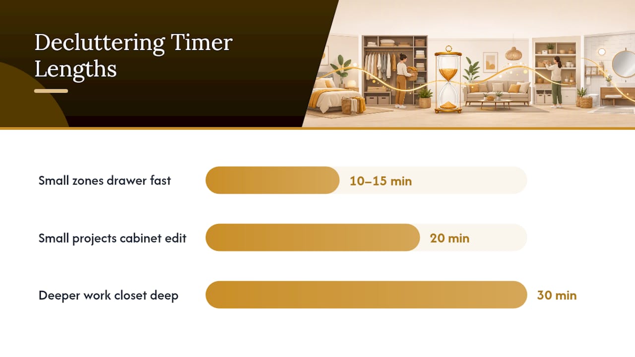 Comparison chart of decluttering timer lengths and tasks