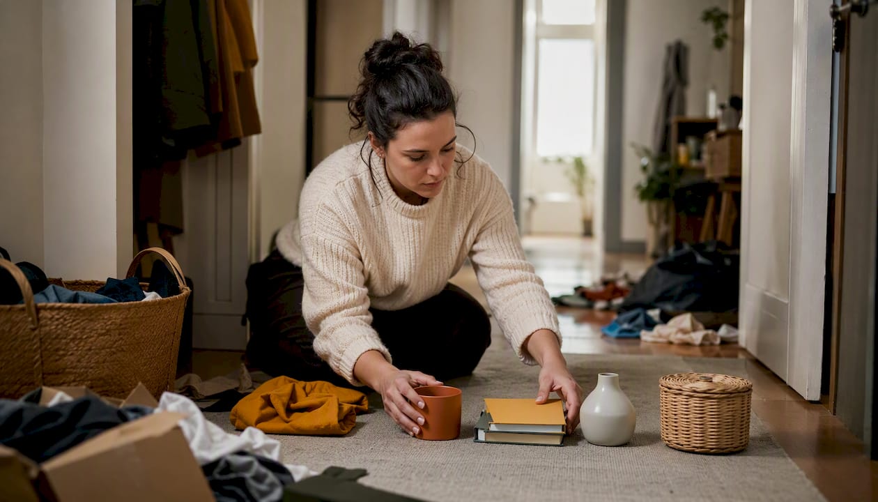 Hands doing five-item declutter sweep