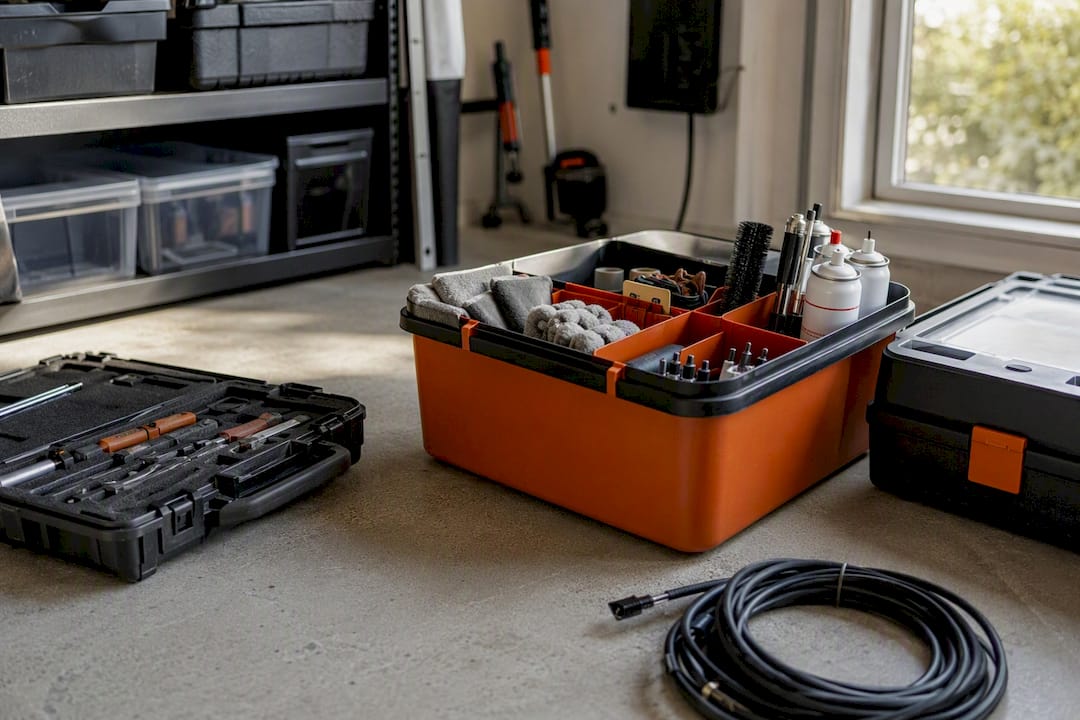 Organized maintenance kit bin with tools