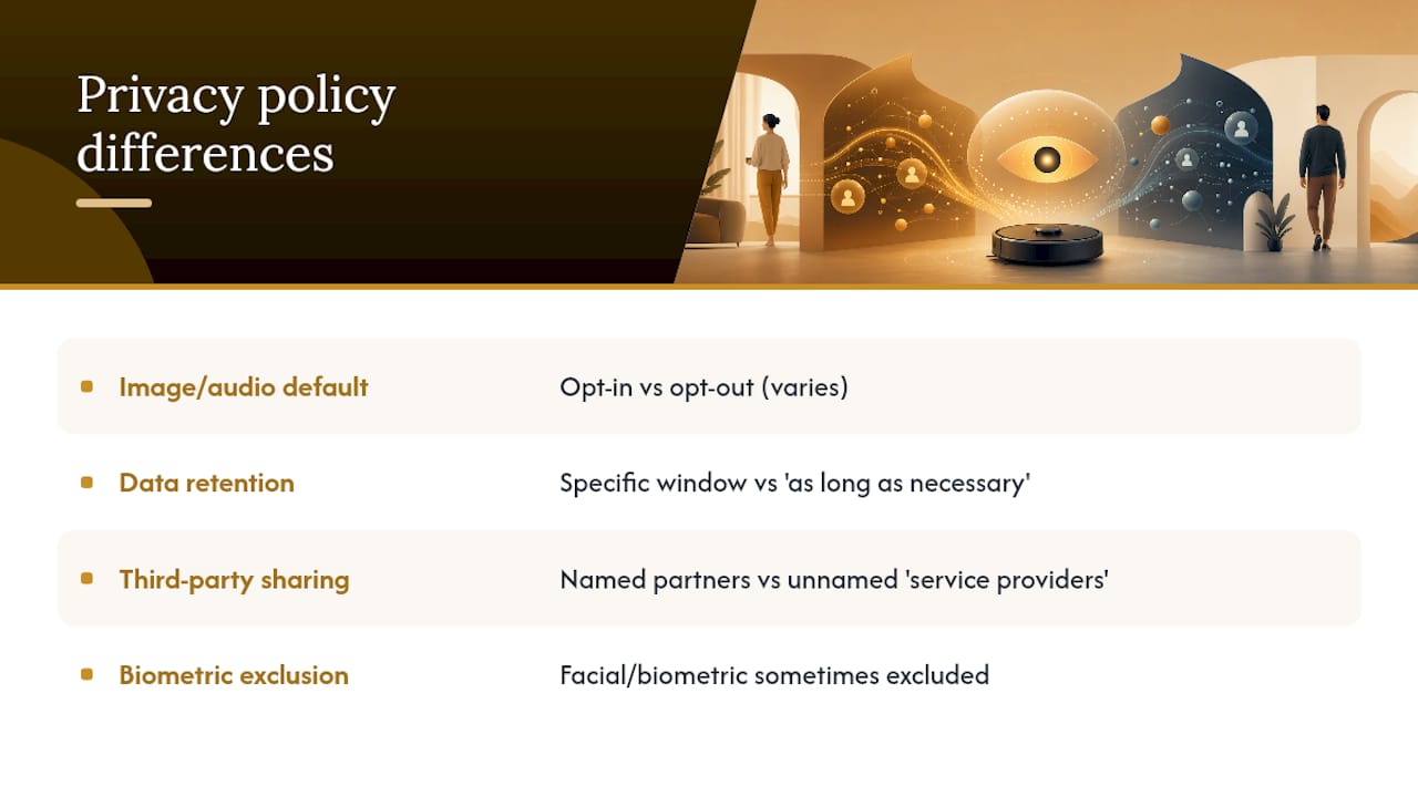 Diagram comparing privacy policies of robot vacuum brands