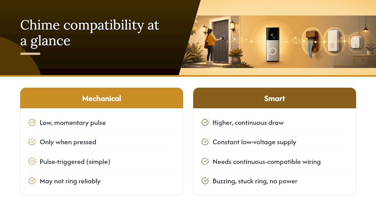 Diagram comparing smart and traditional doorbell electrical requirements