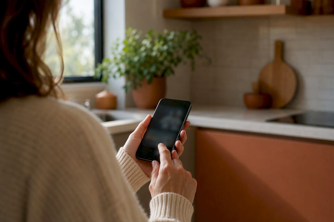 Hand holding smartphone with doorbell alert