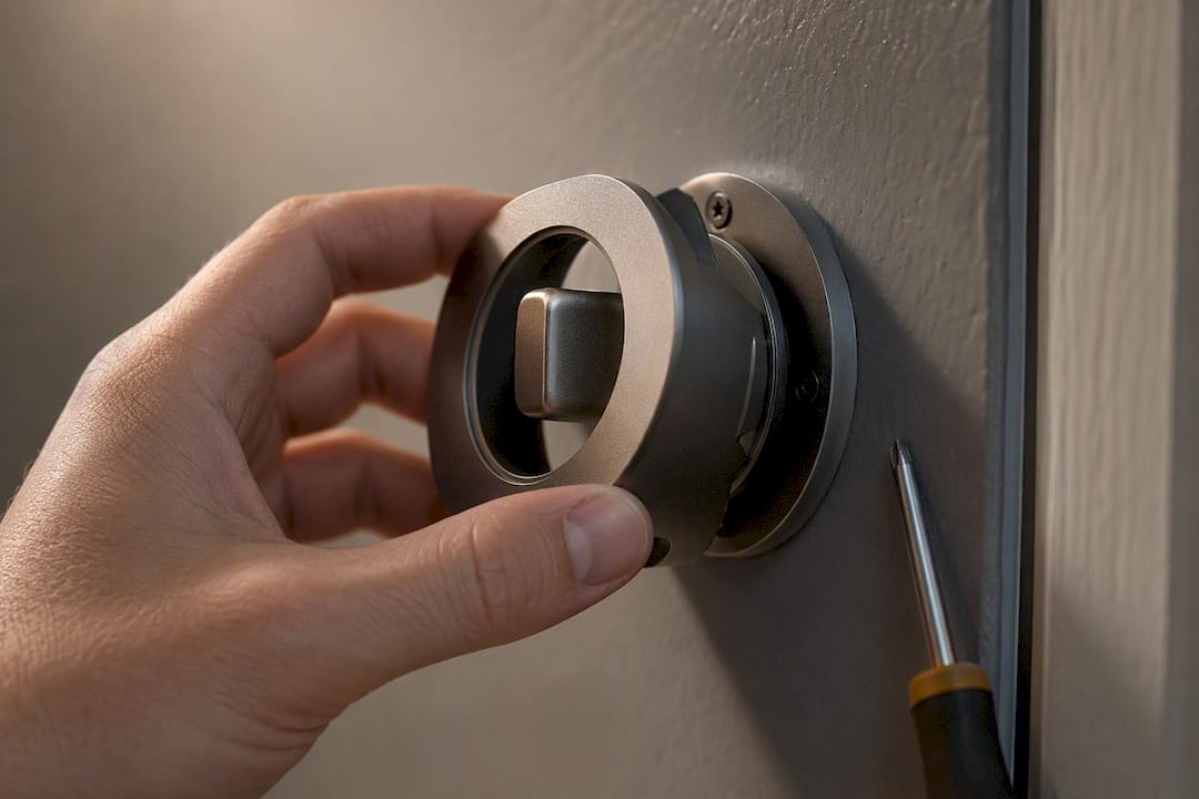 Hand fitting reversible interior lock bracket