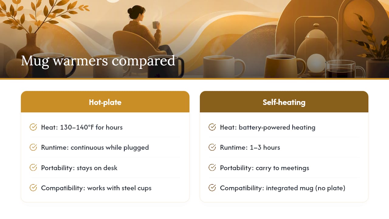 Coffee warmer temperature and runtime comparison