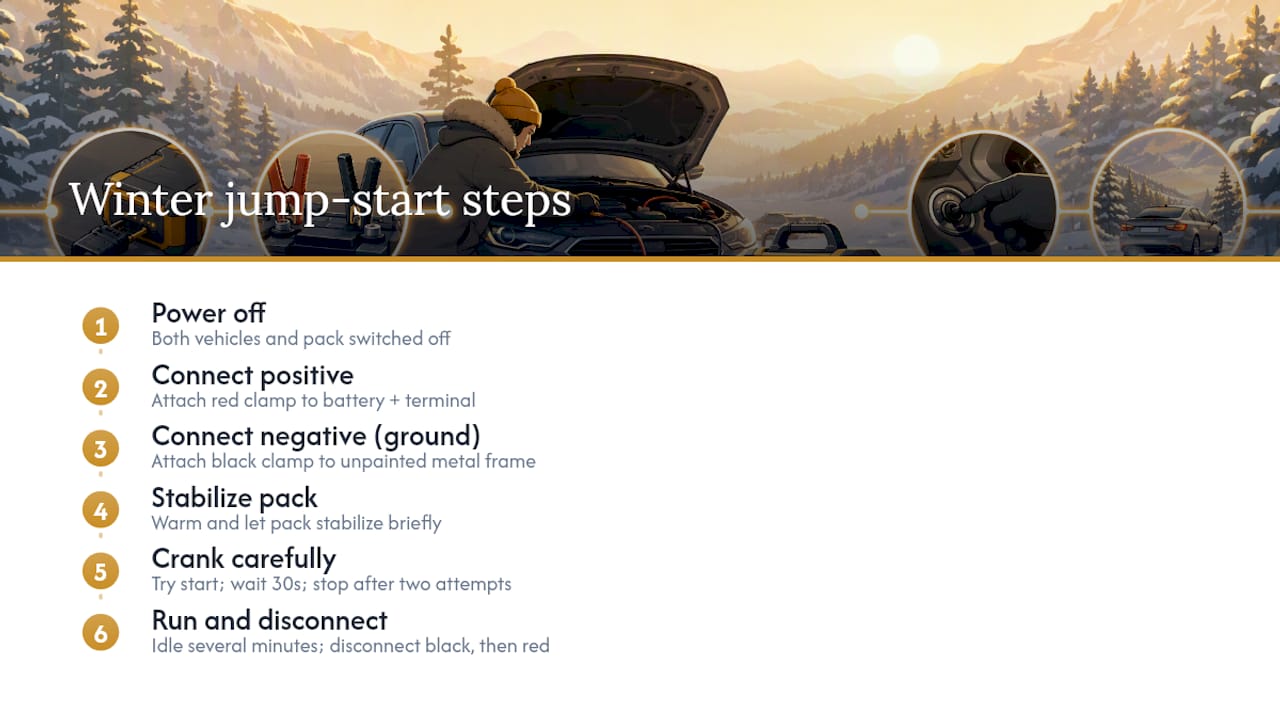 Safe winter jump-start connection sequence