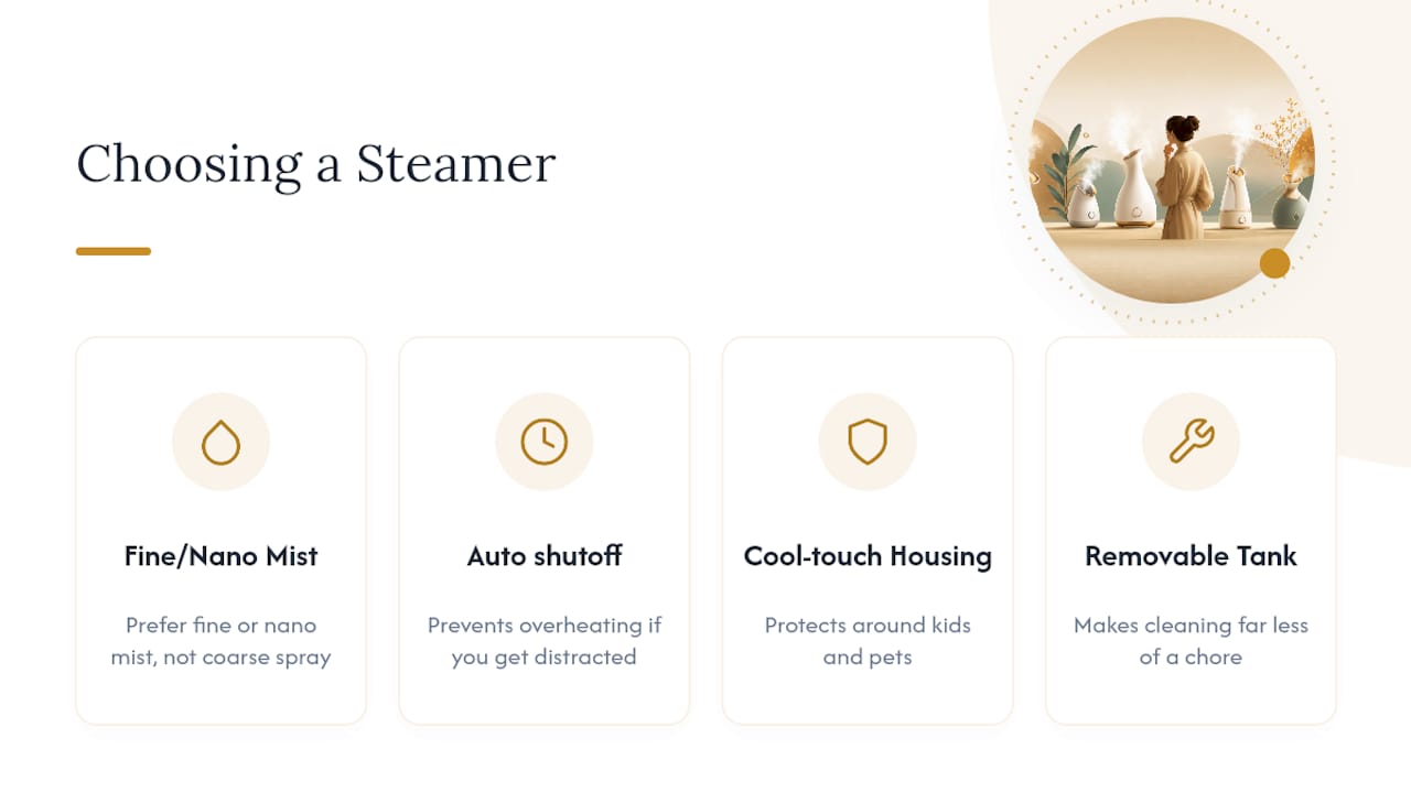 Facial steamer features for safer use