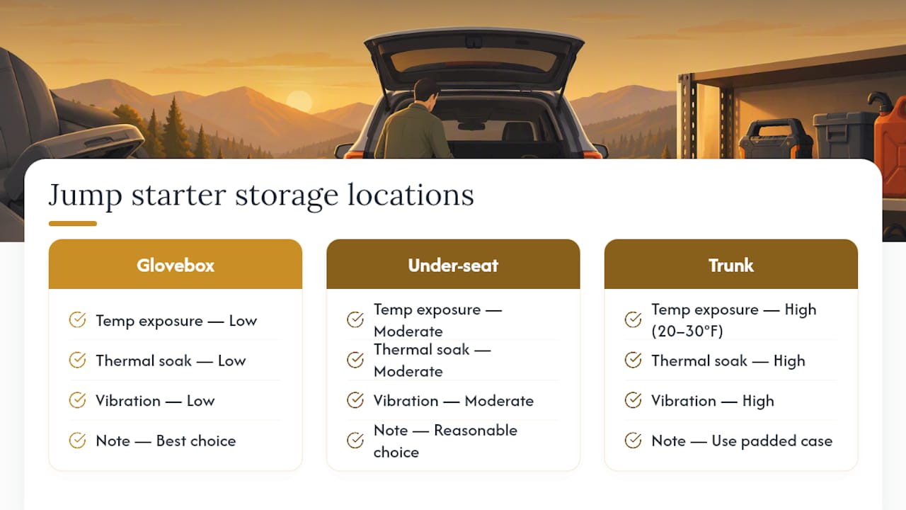 Comparison of jump starter storage locations