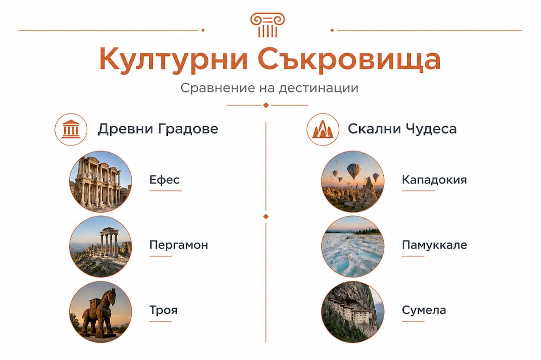 Инфографика, която показва разликите между културните и природните забележителности