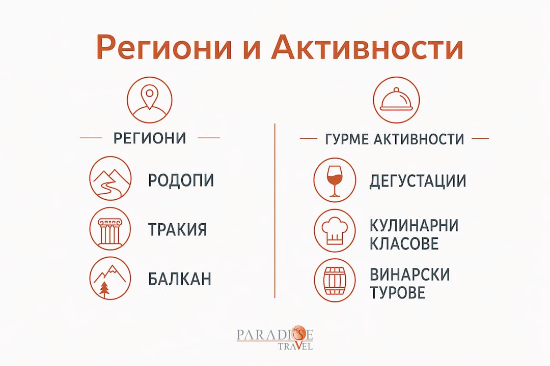 Вижте инфографика, която представя сравнение между различни региони и техните гурме специалитети.