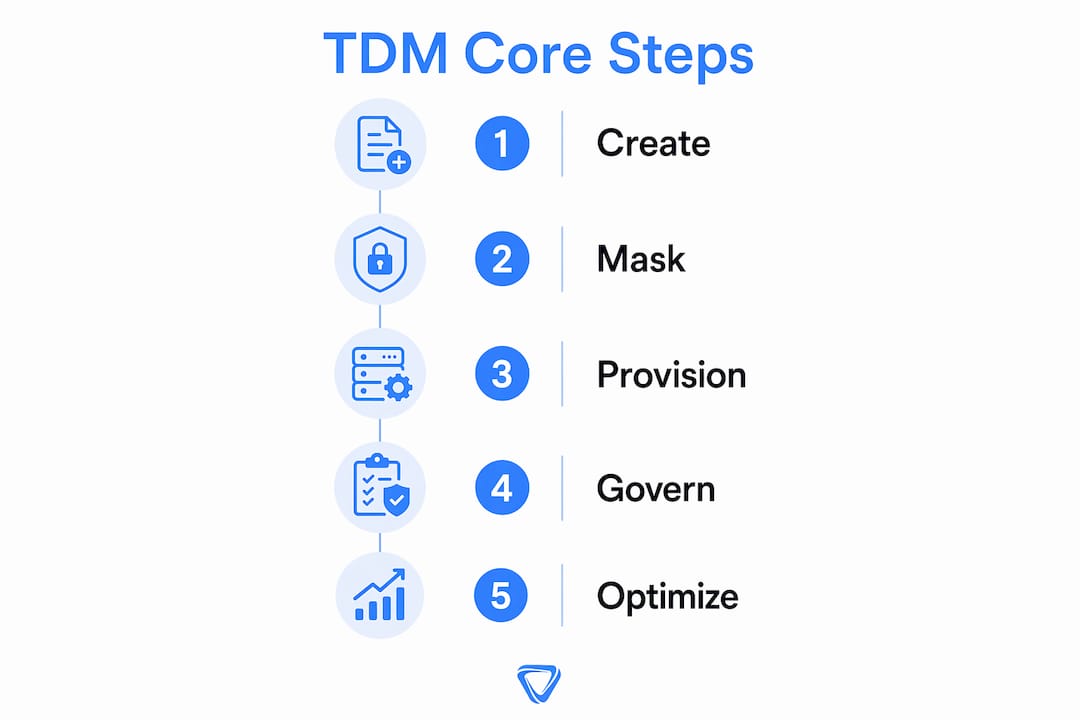 Infographic showing test data management core steps