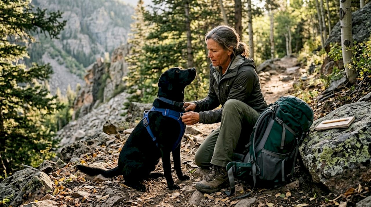 Dog harness being tested outdoors