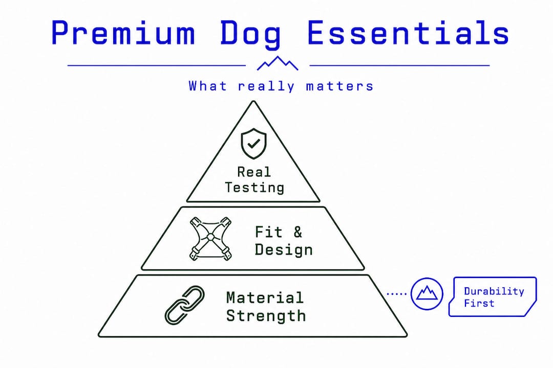 Hierarchy infographic of premium dog accessory qualities