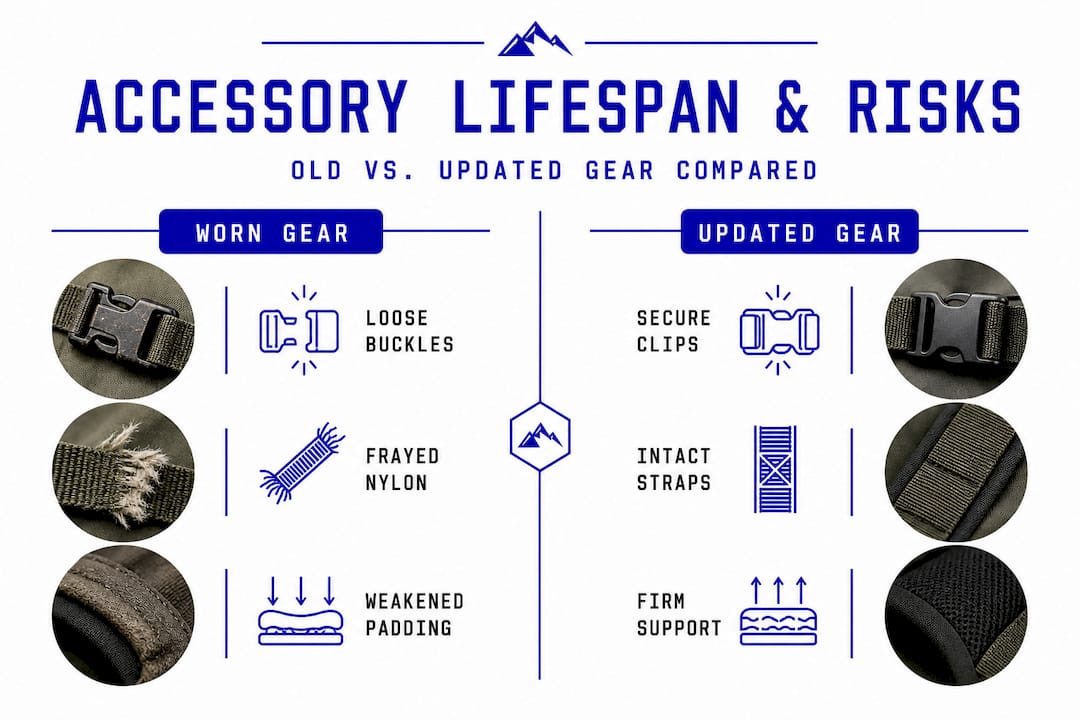 Infographic comparing risks of worn vs updated dog gear