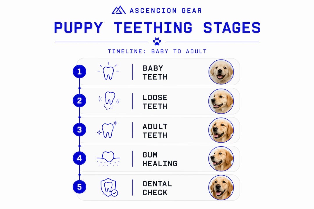 Infographic of puppy teething stages timeline