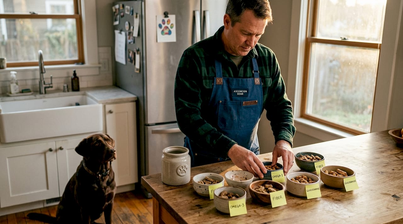 Dog owner arranges functional dog treats