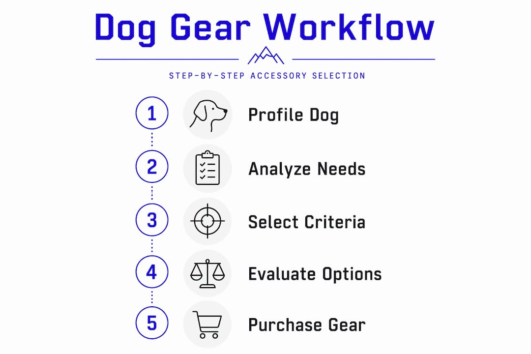 Infographic outlining dog gear selection workflow steps