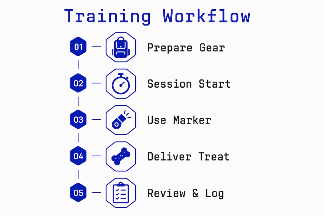 Infographic showing vertical steps of dog training workflow
