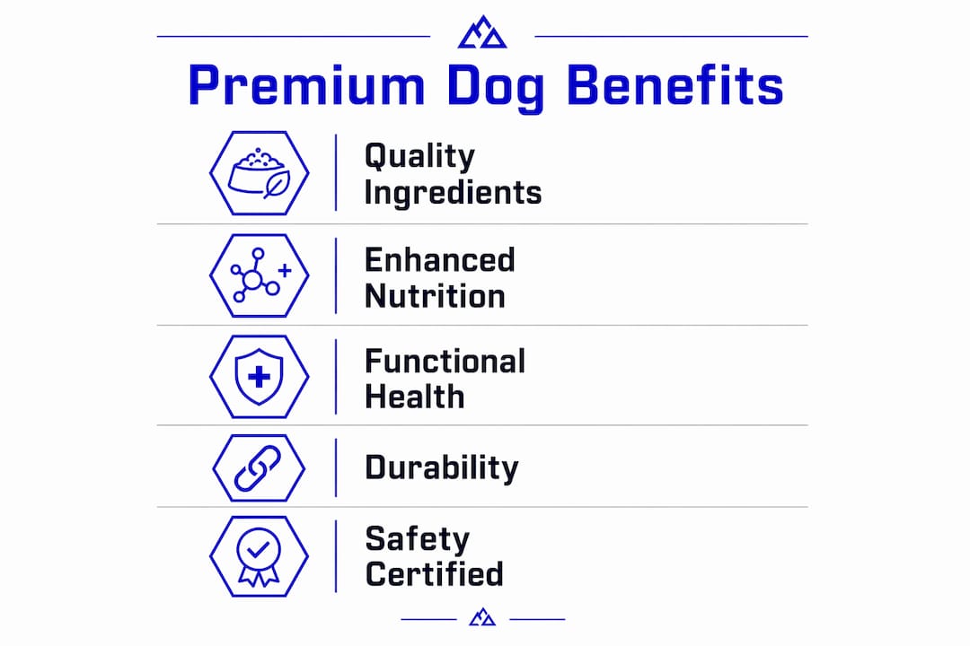 Infographic showing key benefits of premium dog products