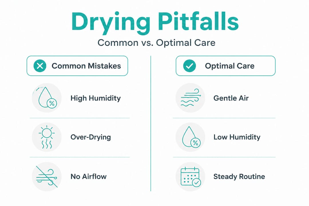 Infographic comparing drying pitfalls versus optimal care