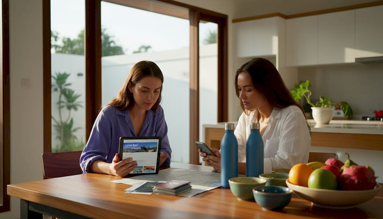 Friends paying Bali tourist levy online