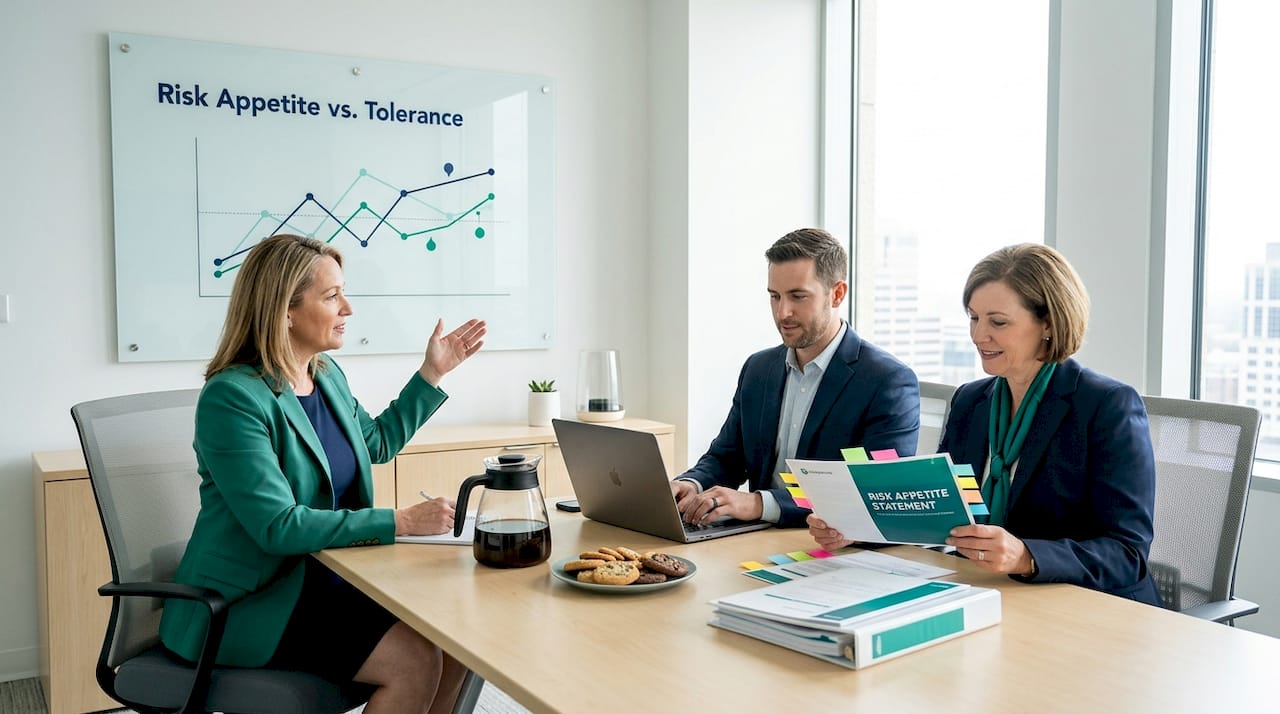 Finance team analyzing risk appetite document