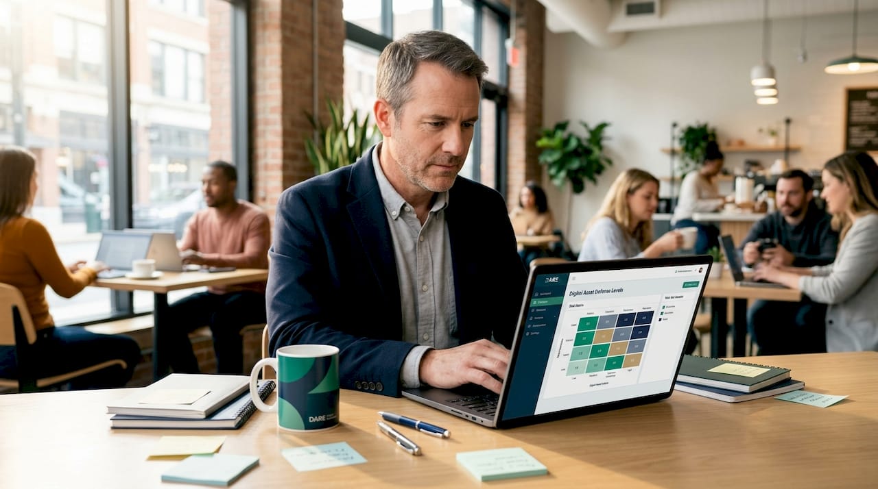 Risk manager reviewing digital asset dashboard