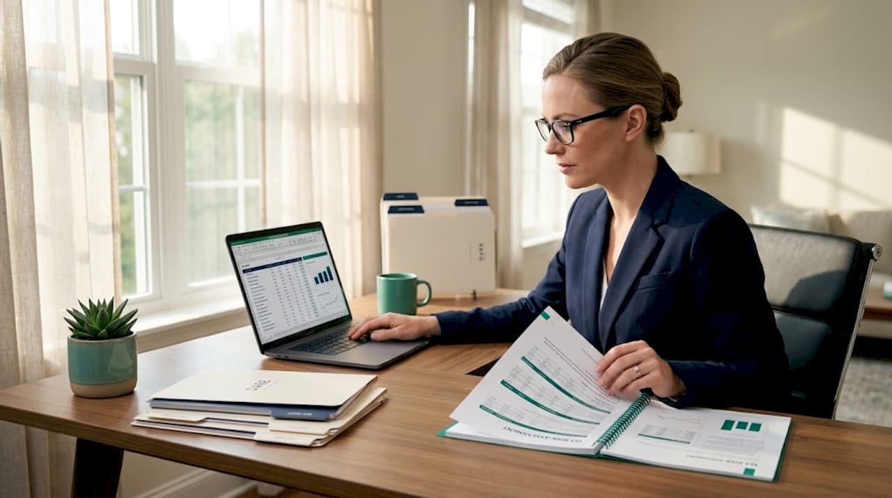 Finance manager reviewing risk data at city office