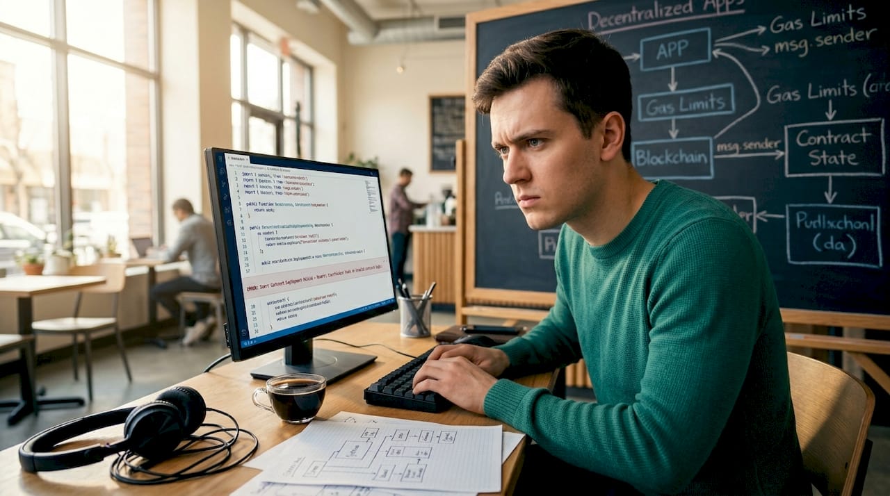 Developer debugging smart contract risk workspace