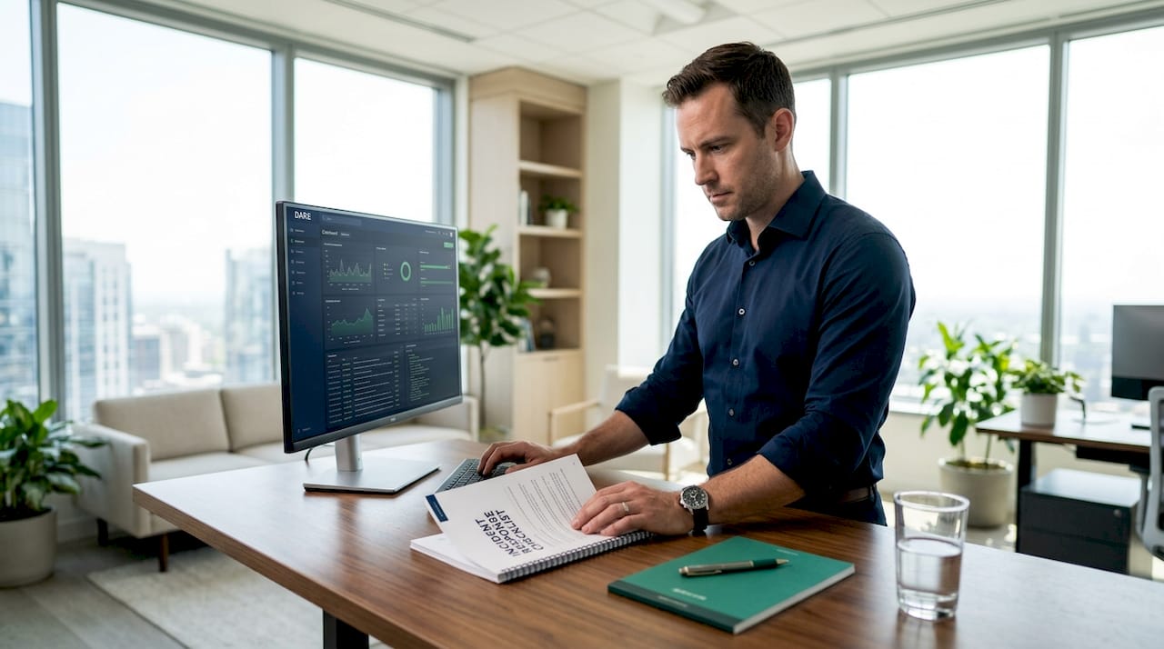 Man preparing digital asset response checklist in office