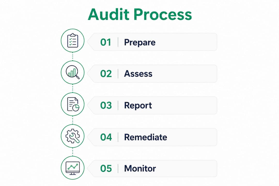 Infographic showing digital asset audit process steps