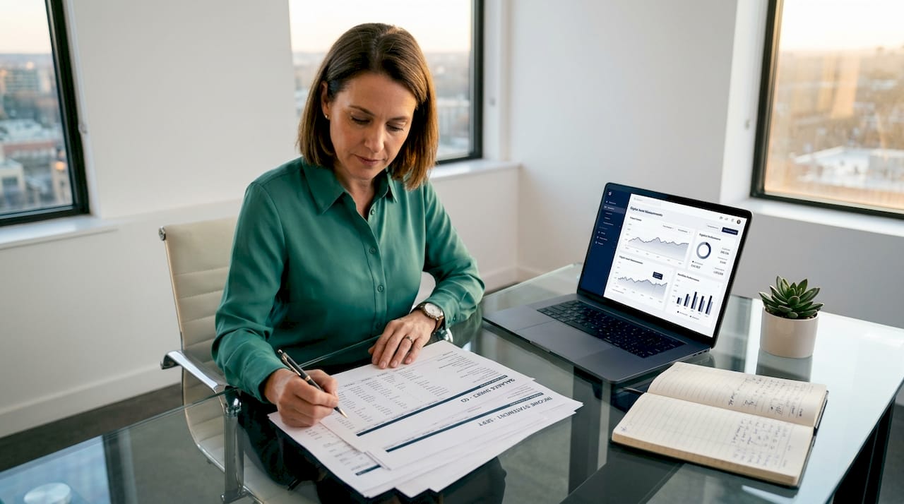 Accountant reviewing digital asset measurements