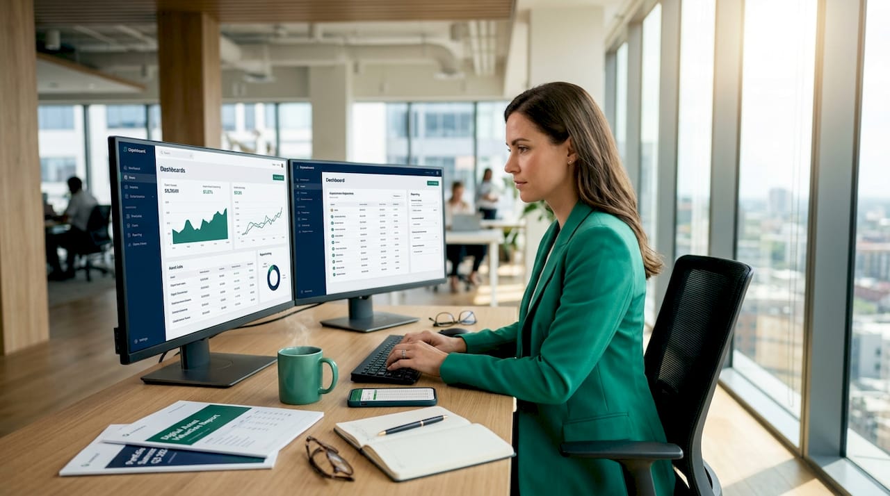Finance professional analyzing digital asset data