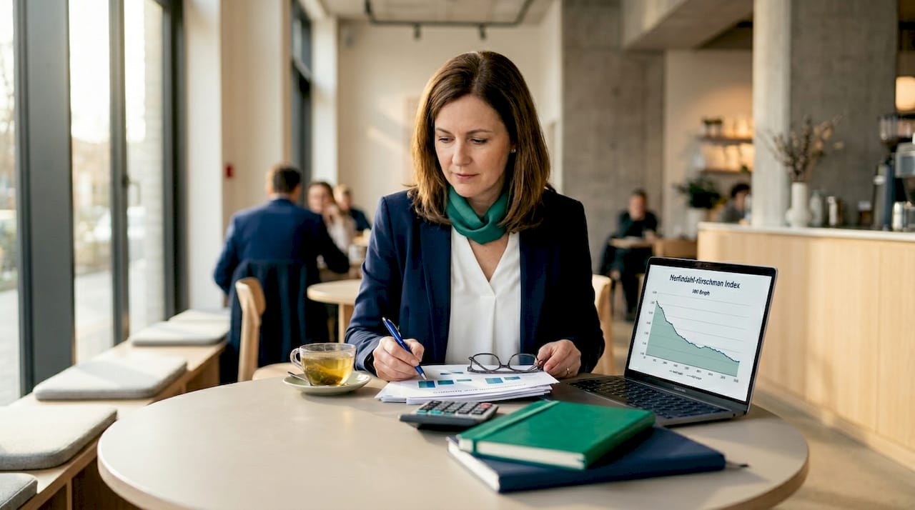 Risk manager analyzing concentration risk charts in office