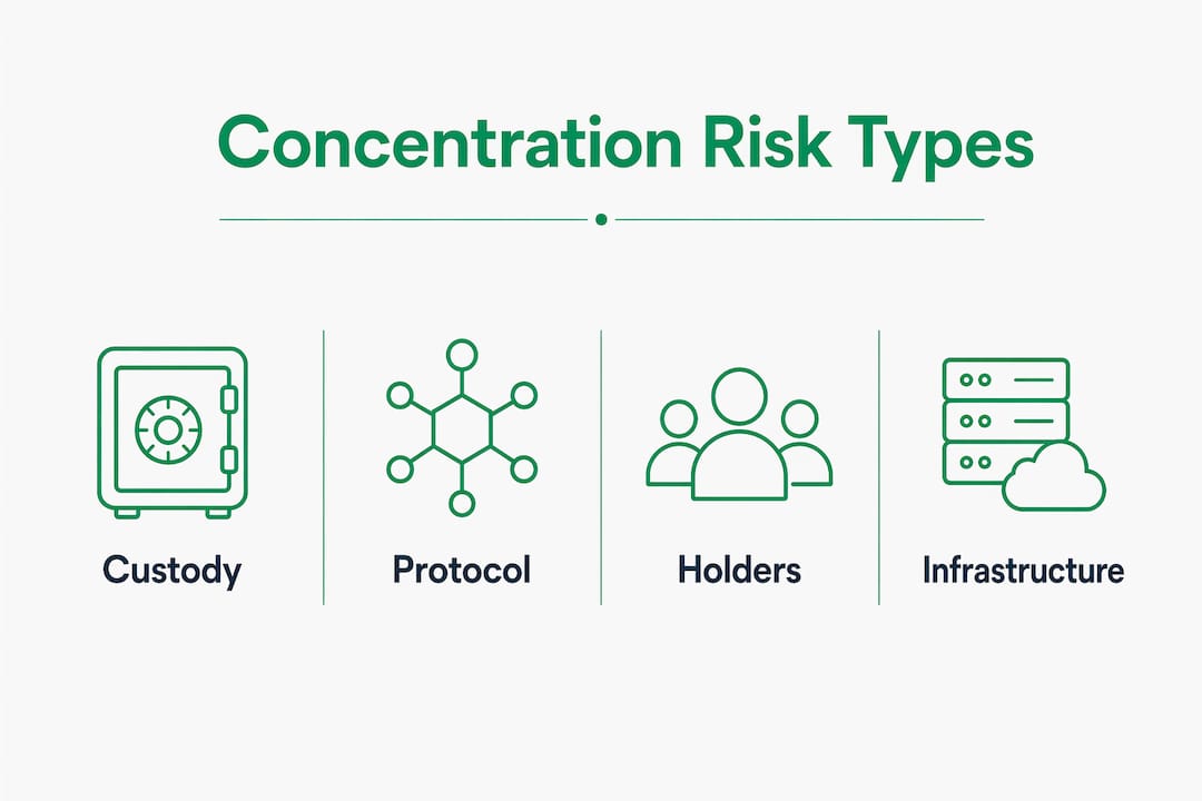 Infographic illustrating four main digital asset concentration risk types
