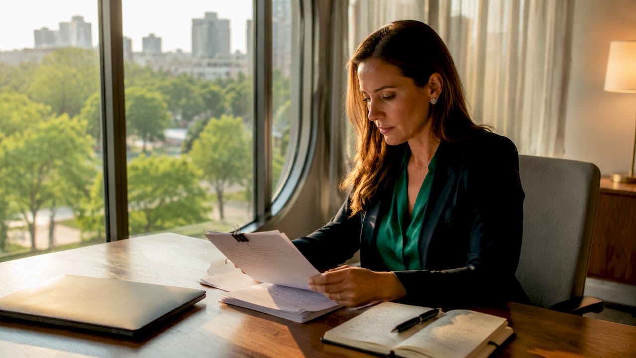 Professional woman reviewing legal seizure documents