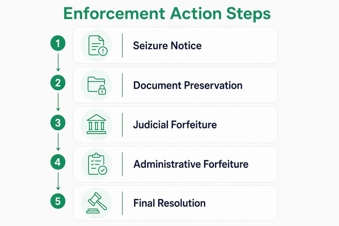 Infographic illustrating steps of enforcement actions
