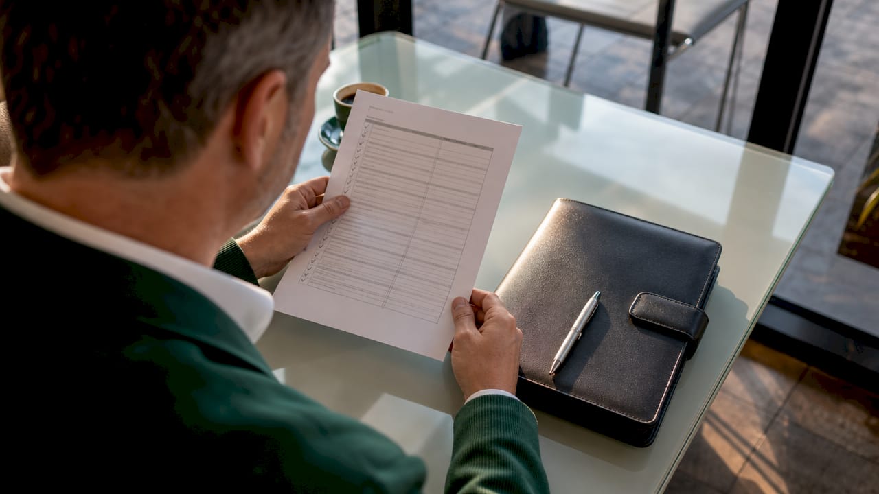 Hands holding control execution checklist on table