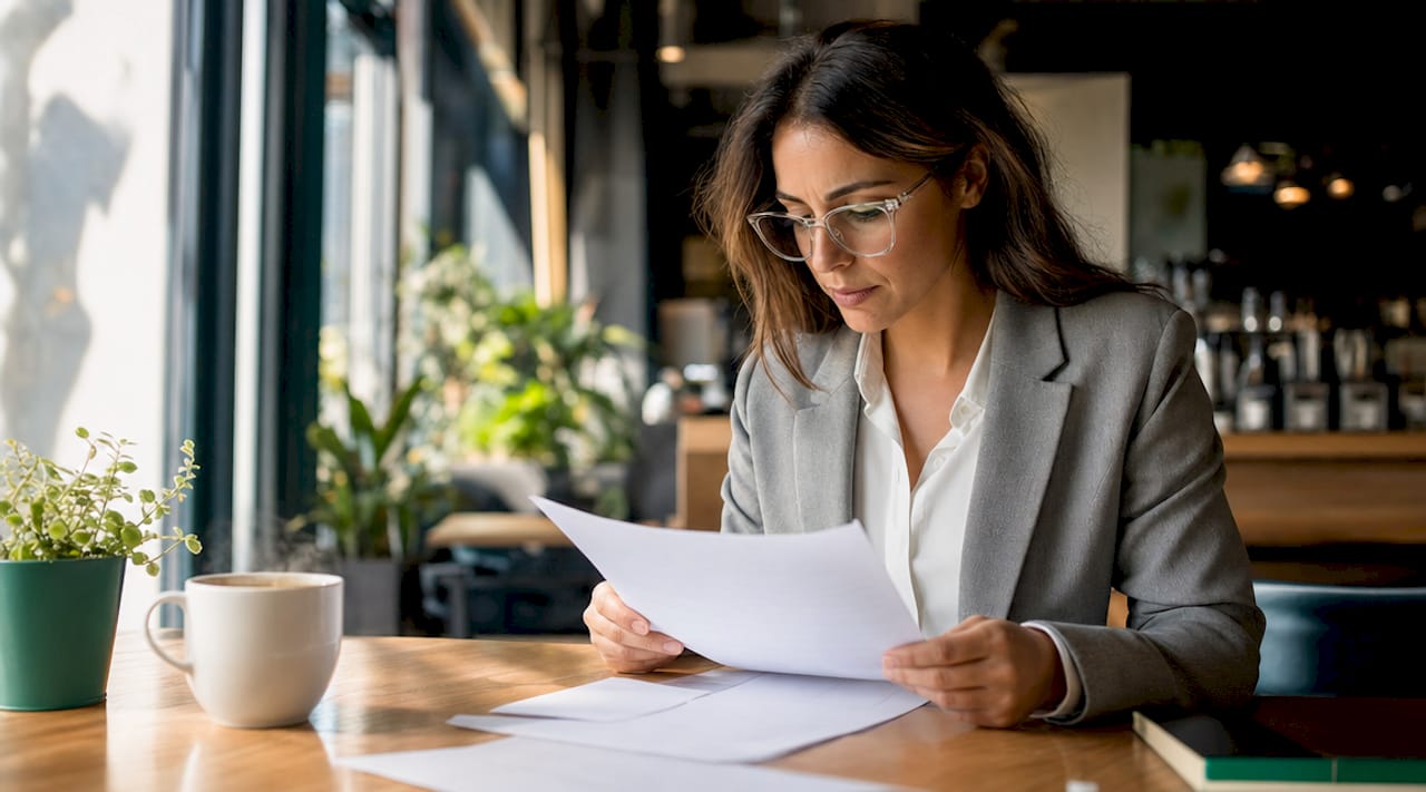 Legal advisor reviewing regulatory documents at desk