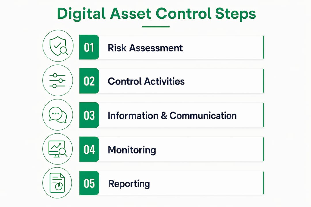Infographic showing digital asset control process steps