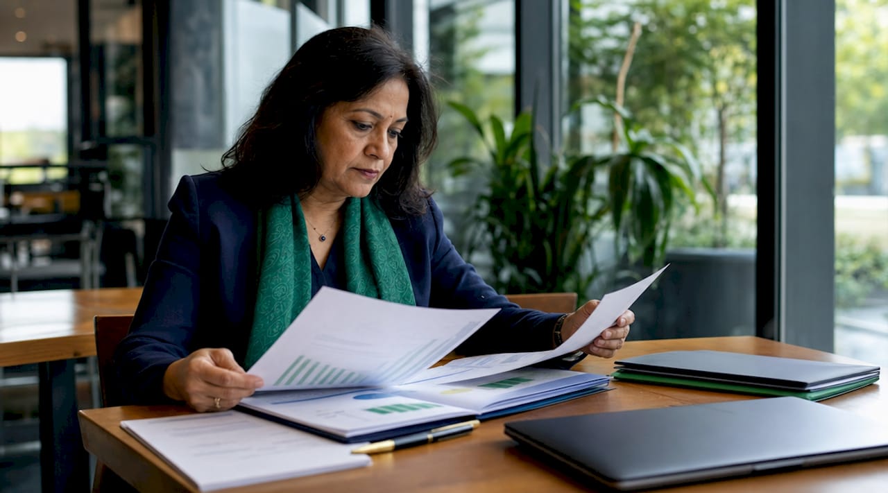 Senior executive reviewing digital asset documents